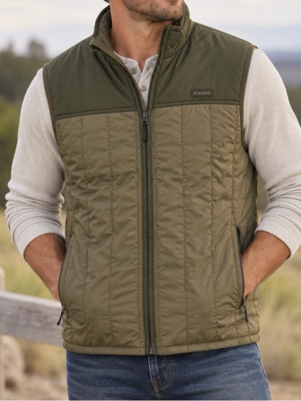 Filson Ultralight Men’s Vest - Size S - olive/Tan Quilted